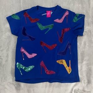 QUEEN OF SPARKLES Blue Tee with Multicolor Sequin Shoes